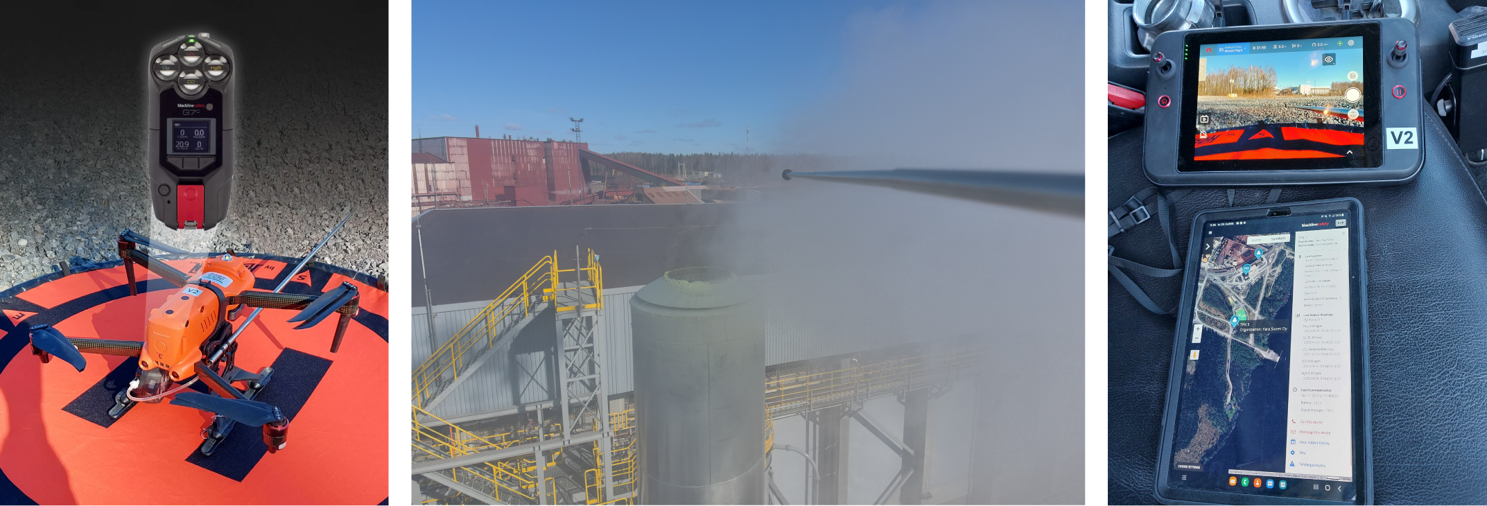 A fábrica da Yara em Siilinjärvi, na Finlândia, adaptou um detector de gás G7 para uso em drones.